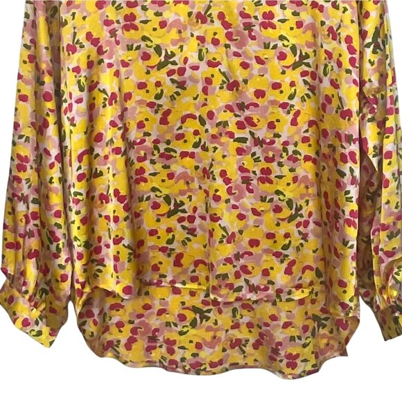 BTFBM Shirt Blouse Womens Medium Yellow Pink New Floral Print Button Up - Picture 4 of 10